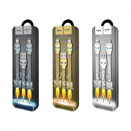 Кабель Hoco U14 Steel USB - micro USB, 1.2 м розовый