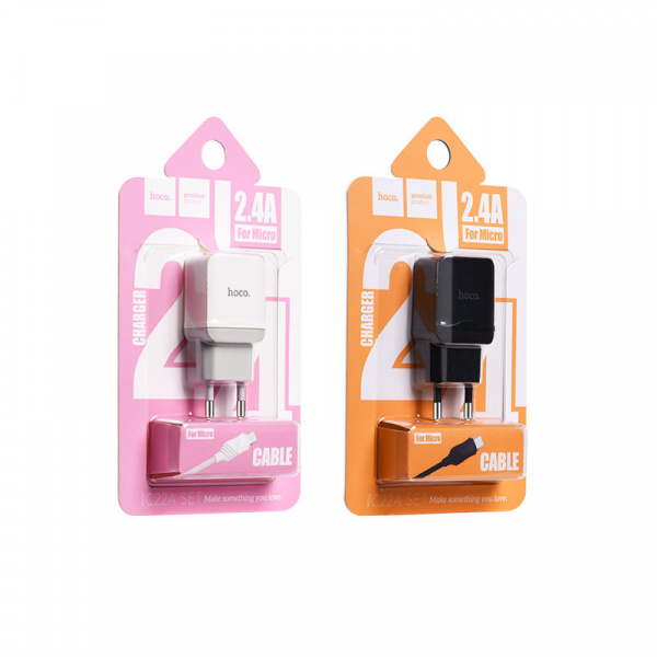 Комплект зарядки Micro USB Hoco C22A, 1 USB, 2.4А, белый