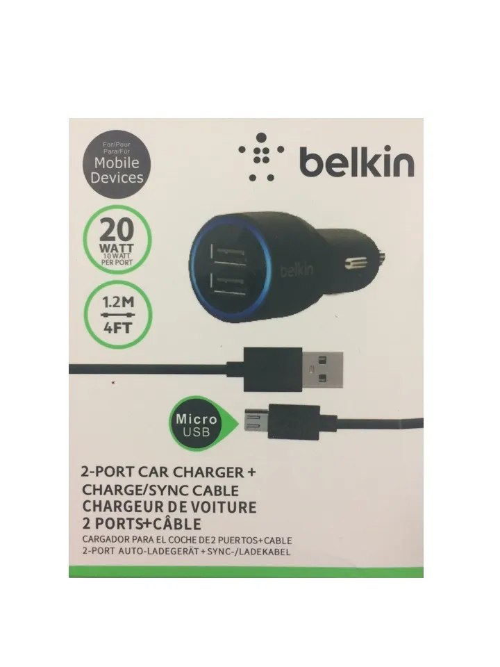 Автомобильное зарядное устройство на 2 выхода с кабелем Micro USB